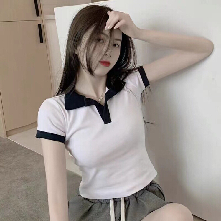 [Ziyi] simple and versatile contrast short sleeve T-shirt ys3-021\wtt