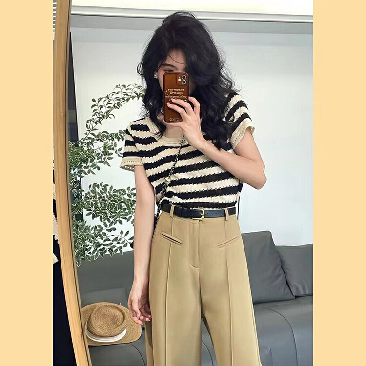 [rainbow] contrast hollow out pullover shirt 1972\wtt