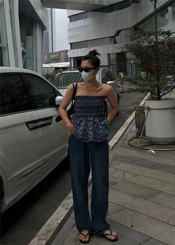 [x.xan] broken flower off shoulder Korean vest / sling 7353\pcz