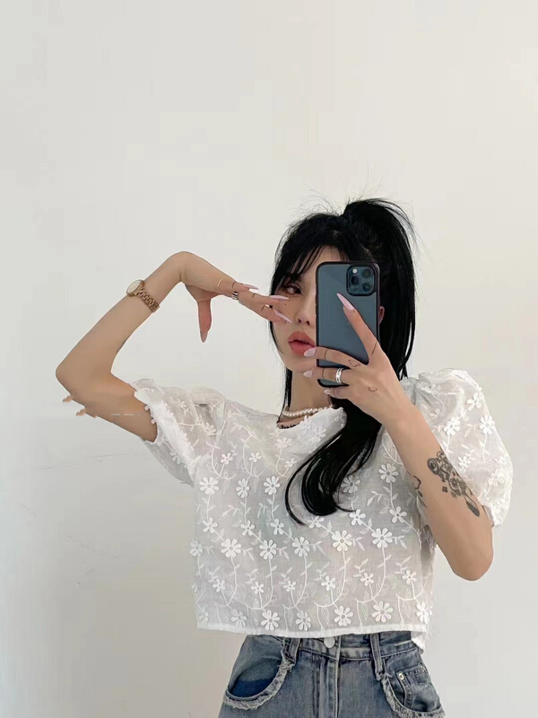 [mi ni] three dimensional flower hollow out shirt 1152-1\pcz