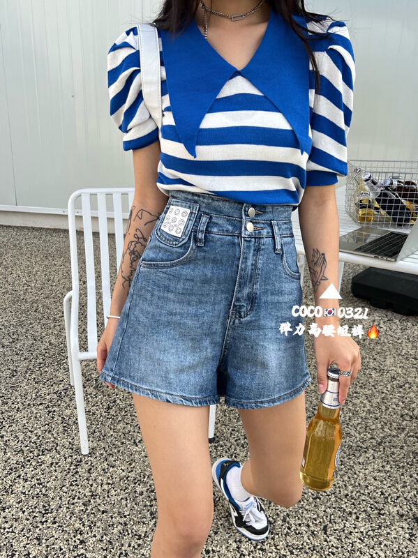 Trendy Korean simple and versatile denim shorts c0321\hjy