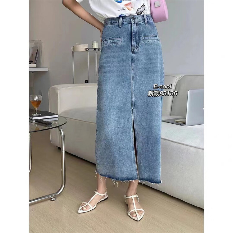 [clothes and jeans] Korean version of high waist, thin, slit denim skirt 83136\hjy