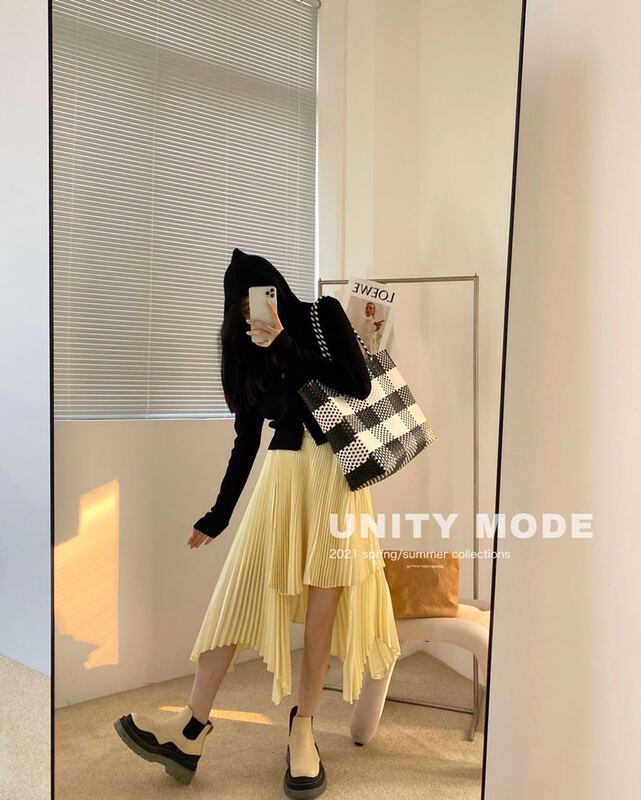 New year in early spring! [unit] medium length high waist pleated skirt skirt skirt 6031-1\cqw