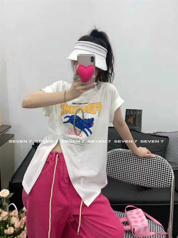 [seven 7] split print Pullover short sleeve T-shirt 8218\wtt