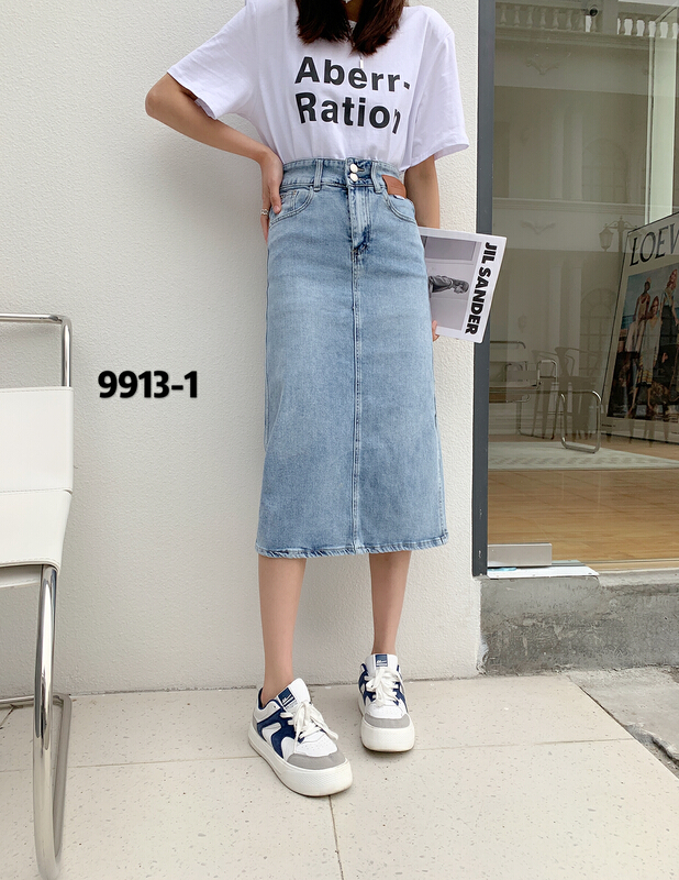 New year in early spring! [Mina] versatile elastic medium length denim skirt 9913\lsw