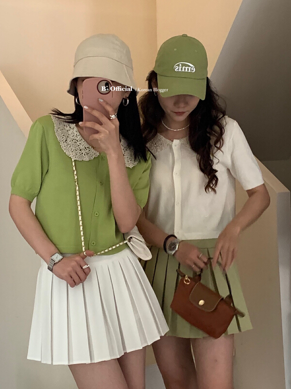 [B plus] Korean fashion fresh short sleeve knitted cardigan 22-9148-2\hbx