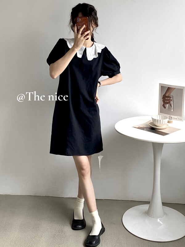 [the nice] lace neckline stitching sweet reversible dress a6225\hjy