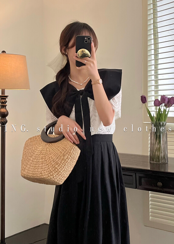 [ing] large collar bow tie design tie blouse 7867