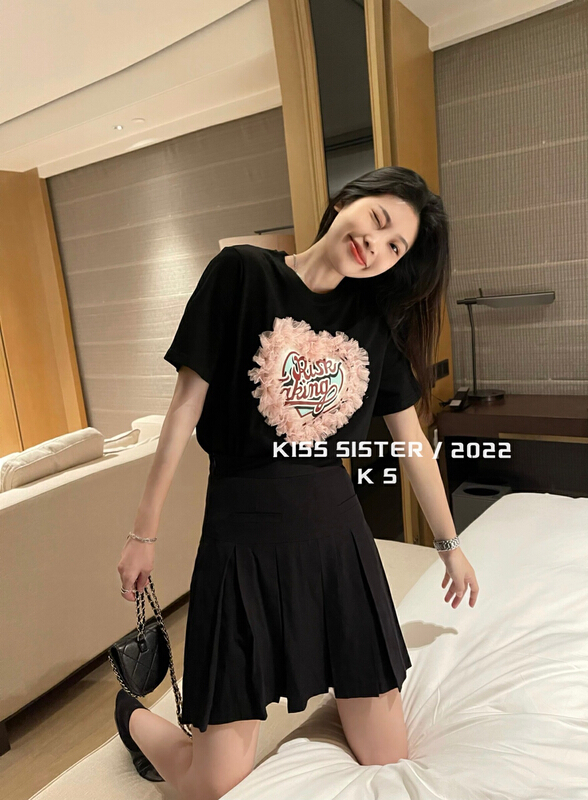 [kiss sister] love printing heavy industry short sleeve T-shirt 9200\ozq