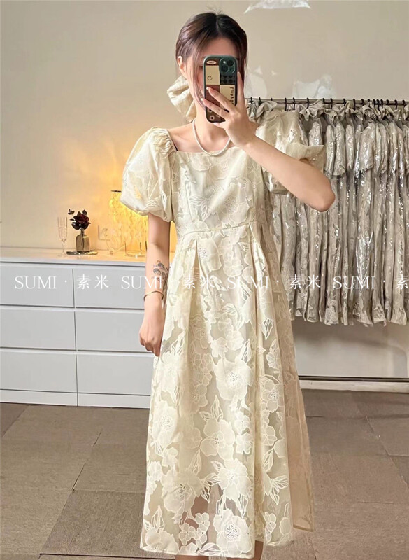 [Sumi] short sleeve Pullover Pleated Dress (with headdress) 22659\zjy