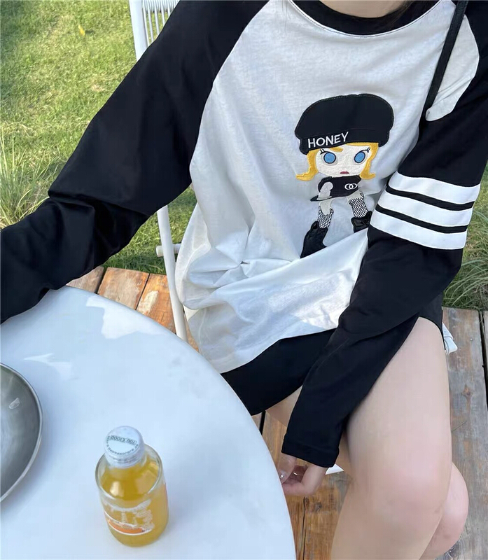 [blue show] lazy embroidered little girl stitched casual sun protection long sleeve T-shirt 8169\lsw
