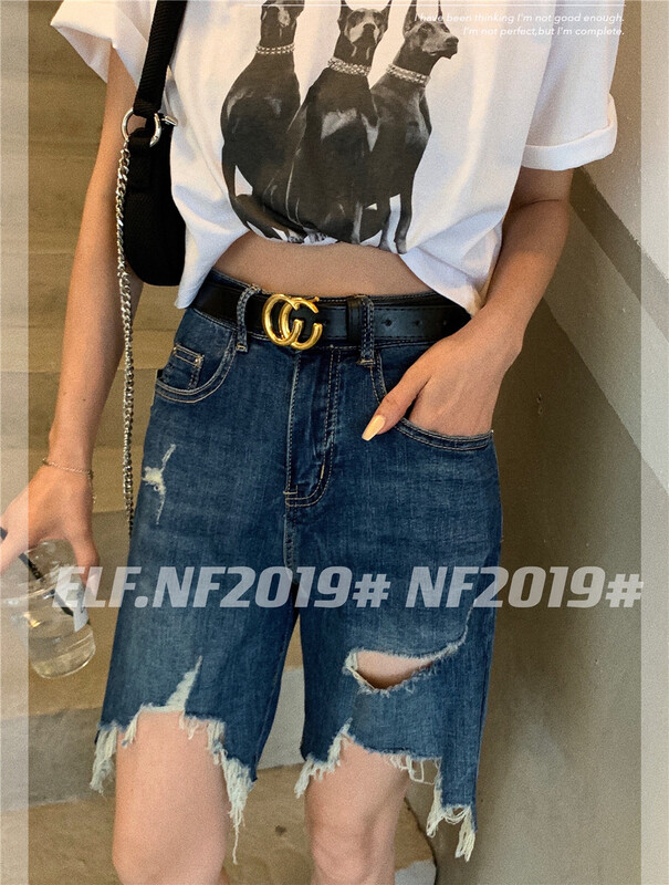 [x2 square] hole breaking comfortable Korean denim shorts (without belt) nf2019\ll