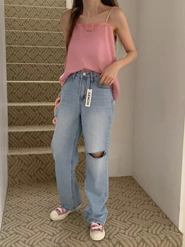 [x2 Vance feather] fashion versatile jeans with holes 10076\wtt