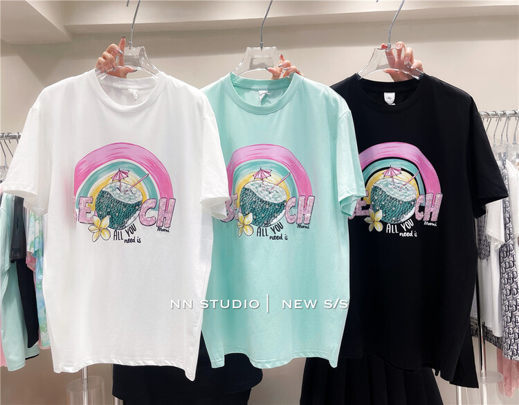 [NN] casual simple rainbow coconut print short sleeve T-shirt 7299\xyy