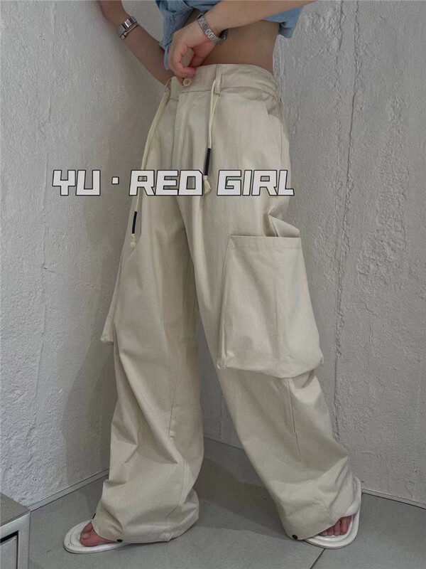 [red Niuniu] loose drawstring solid color large pocket casual pants 35498\xyy
