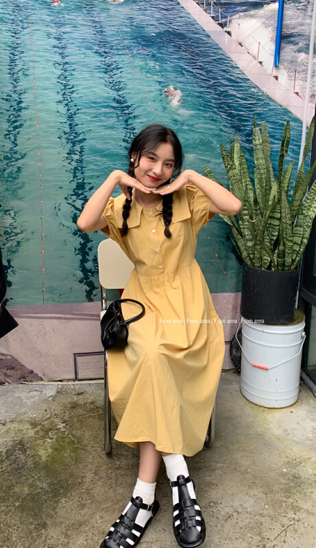 [from Anna] Lapel short sleeve Pleated Dress 6186\lsw