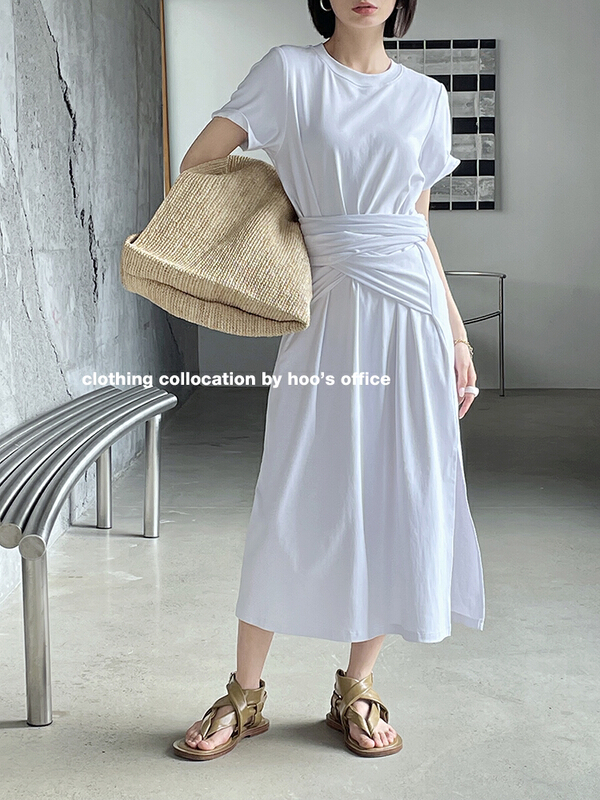 [gracetina Hoo] slit bandage net color waist dress ly5203