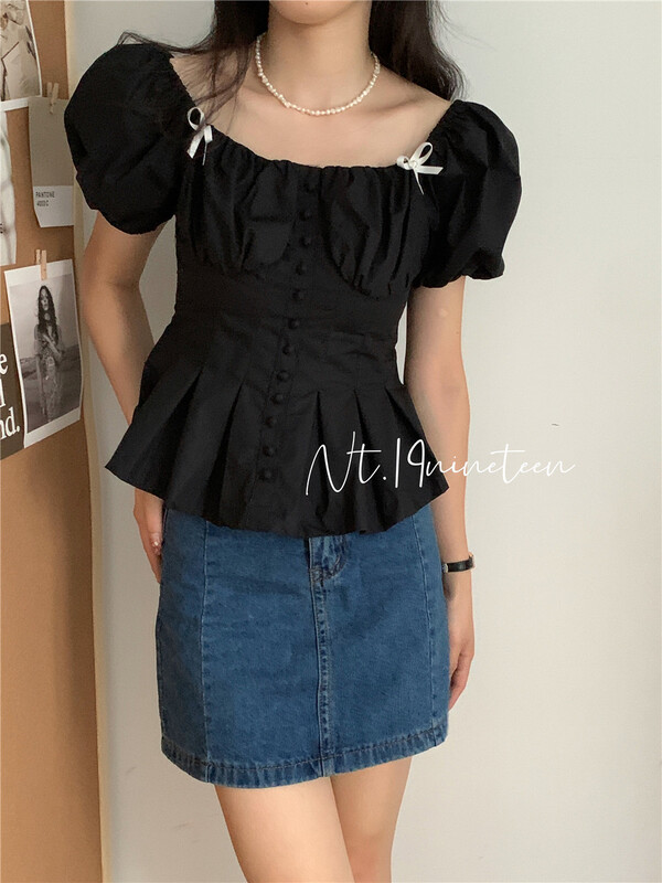 [19.nineteen] bubble sleeve waist closing lady blouse 5139\ll
