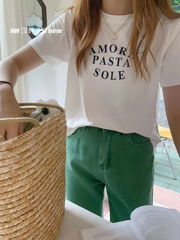 [HH &miss Lai] letter print versatile short sleeve T-shirt 251\l