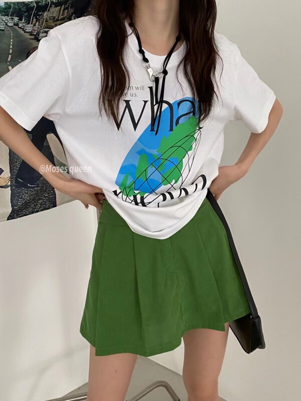 [moss queen] Unisex loose print short sleeve T-shirt 50389\xyy