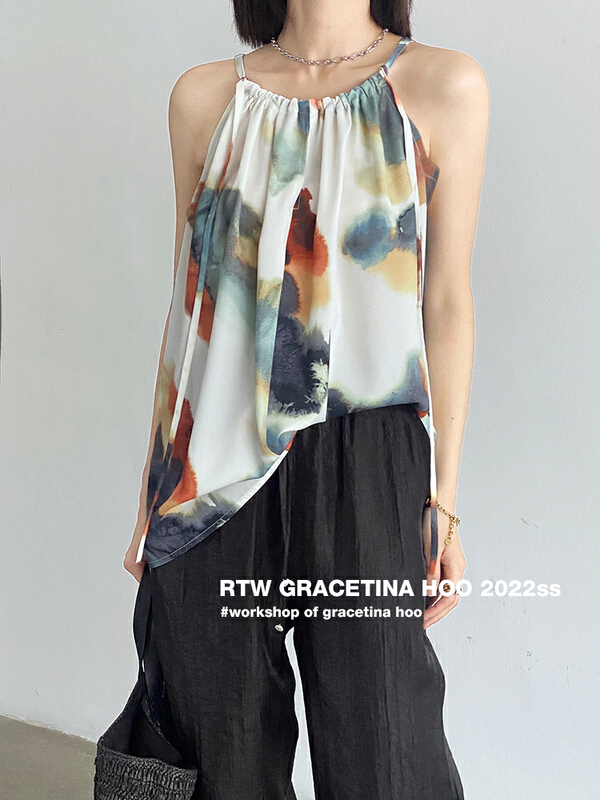 [gracetina Hoo] niche tie dyed gradient vest / sling bx358\cqw