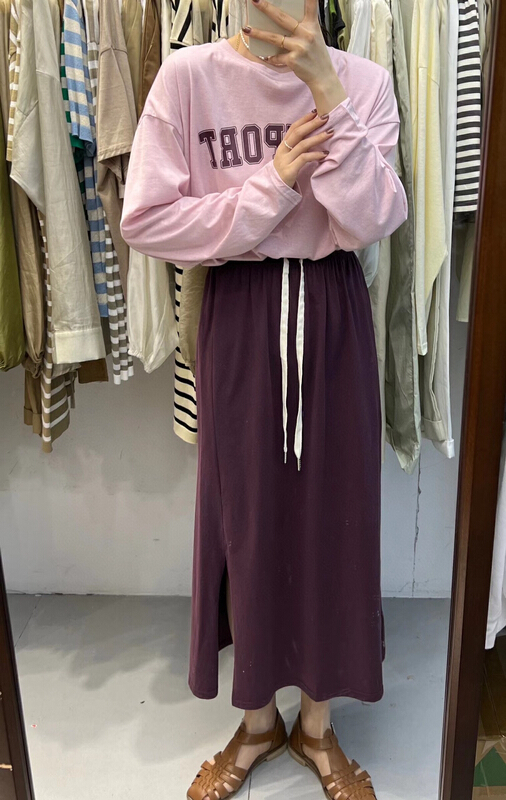 [h-xl] round neck lettered long sleeve T-shirt 3686\ll