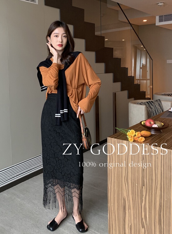 【 ZY 】 custom lace tassel two piece temperament skirt (slim and simple) 58197\jhy