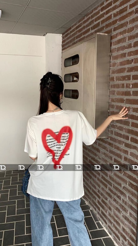 [tangdou original] love printing heavy industry nail bead Pullover short sleeve T-shirt 9687\wtt