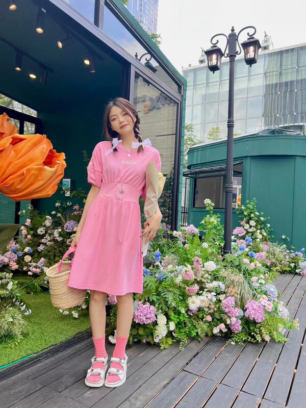 [m.zz] letter embroidery waist closing temperament dress 9161\lsw