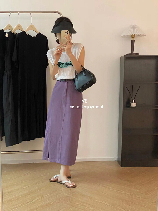 [ve] side split wash skirt (with belt) 67623\hbx