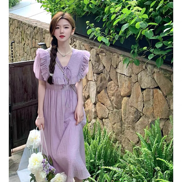 [Kiki studio] small fresh Lapel short sleeve lady dress 6086\hjy