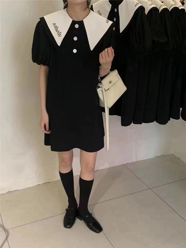 [OIT] Korean simple casual color contrast dress 9132\hbx