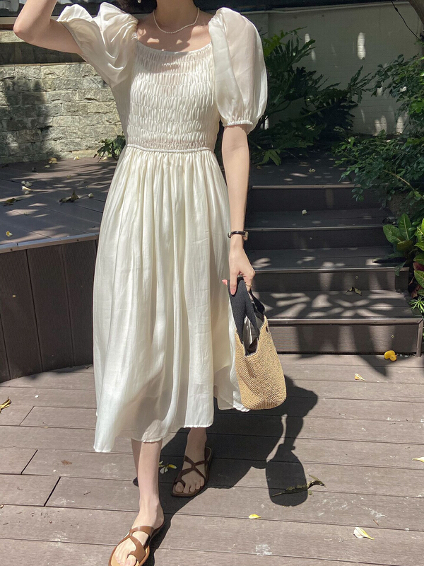 [secondtime] Korean solid color puff sleeve dress 5286\xj