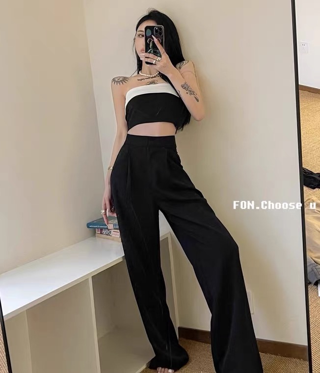 [py] contrast fashionable Strapless Vest + slim casual pants set 6329\wtt