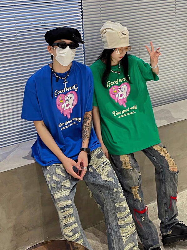 [j.2] couple's same cartoon versatile short sleeve T-shirt 0860\lsw