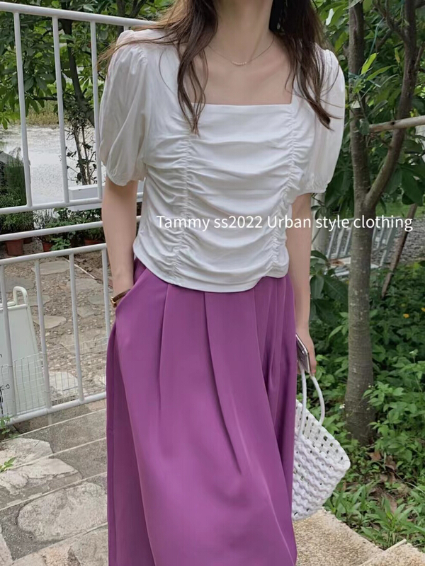 [Tammy] square neck pleated shirt 63060\l