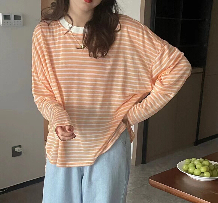 [love] casual and versatile side slit loose stripe sunscreen shirt z1197\hbx
