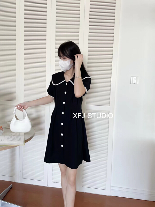 [Xiaofan family] age reducing design color matching baby collar single breasted dress 6217\lsw