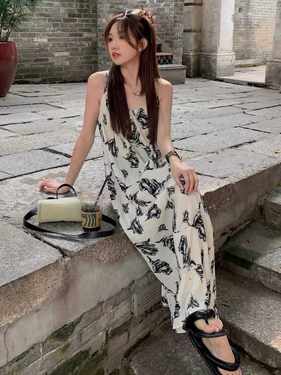 [py] temperament printed suspender dress 6317\wtt