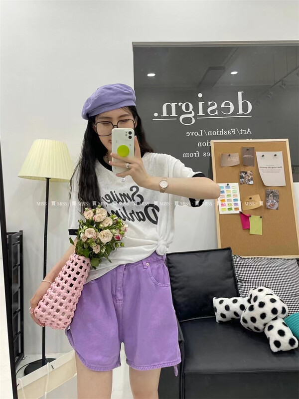 [Miss Jia] casual simple color contrast letter short sleeve T-shirt 6670\xyy