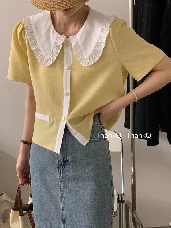 [thankq] Korean baby collar contrast shirt 6857\zjy
