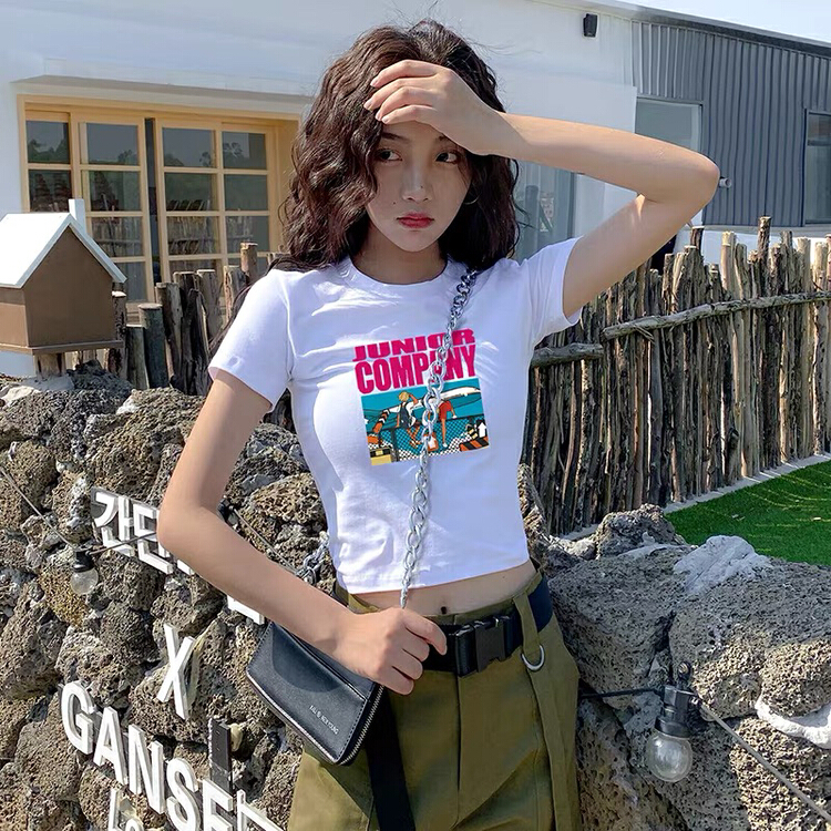 [blue show] round neck print versatile short sleeve T-shirt 7005\lsw