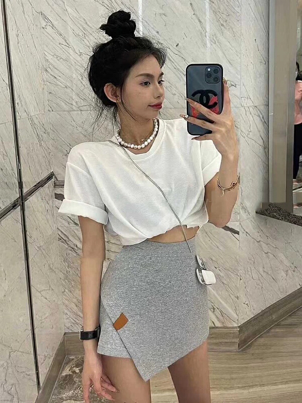 [JH] irregular fashion short sleeve T-shirt + slim skirt suit 41835\pcz