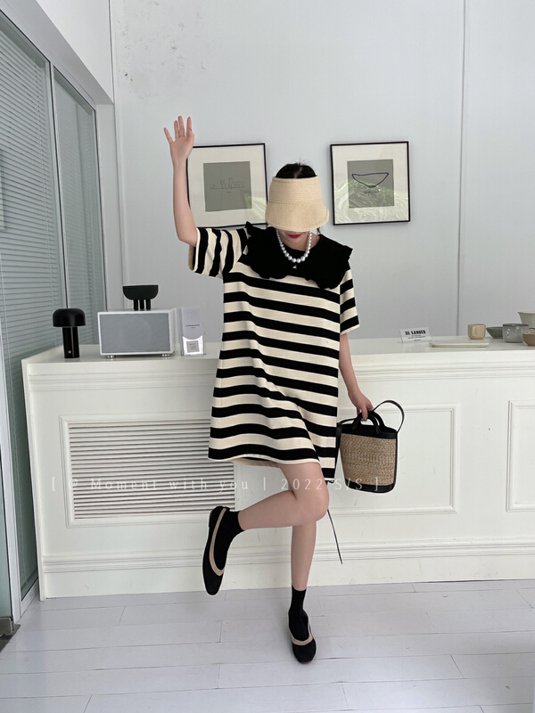 [event with you] retro aging baby collar stripe dress t0726-j\lsw