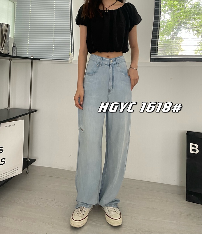[Korean original] pocket shadow embroidery cut wide leg jeans 1618-9\l