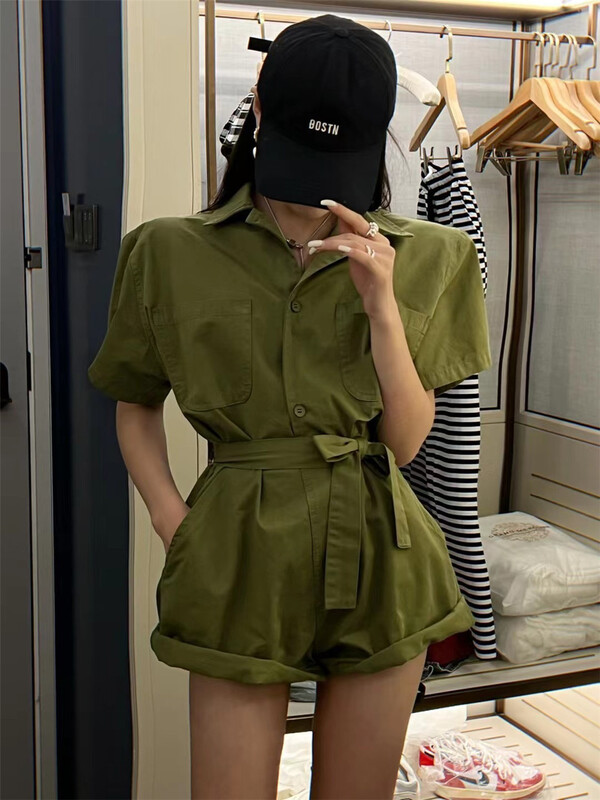 [E.S] Korean series simple slim Jumpsuit (with waist rope) 2120\lsw