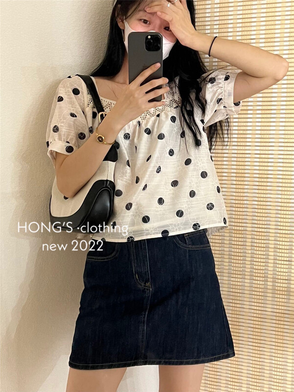 [Hong's] square neck color blocking comfortable shirt 2866\ll