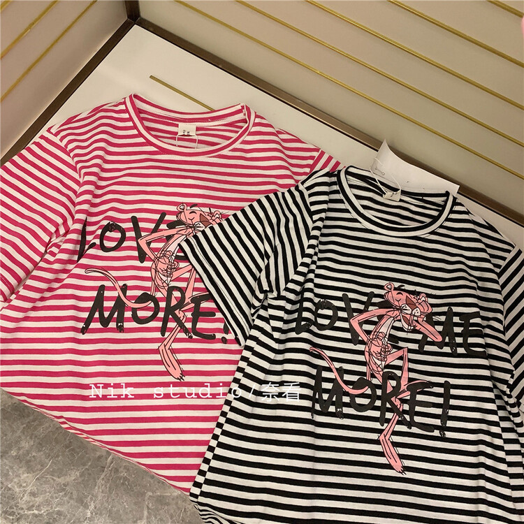 [Naikan Nik] Korean stripe printed loose short sleeve T-shirt ys1-8115\lwy