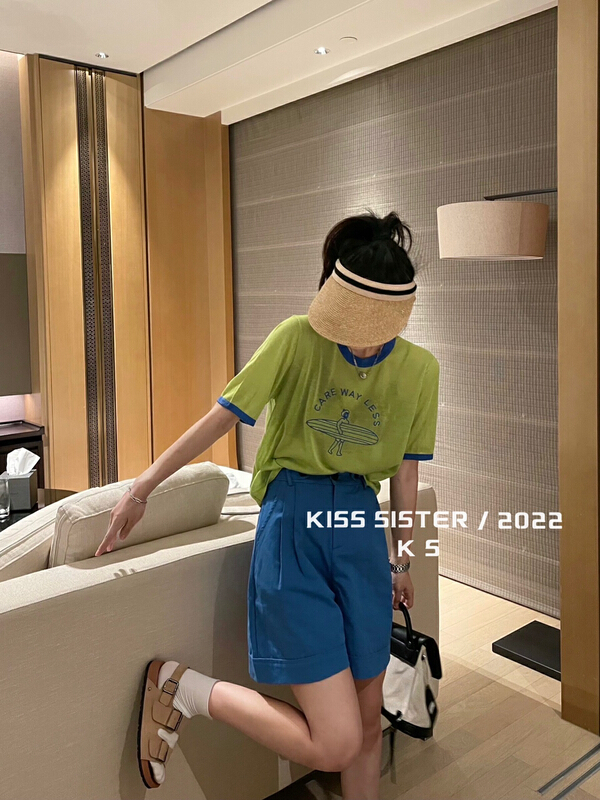 [kiss sister] letter retro fashion T-shirt 22m8067\ozq