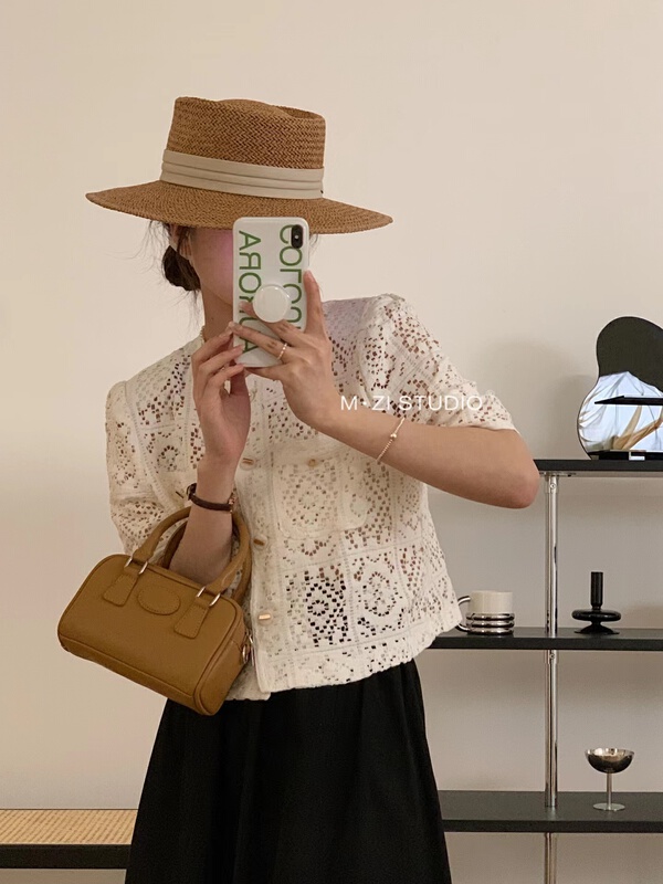 [m.zi studio] small fresh round neck hollowed out shirt 5698\hbx